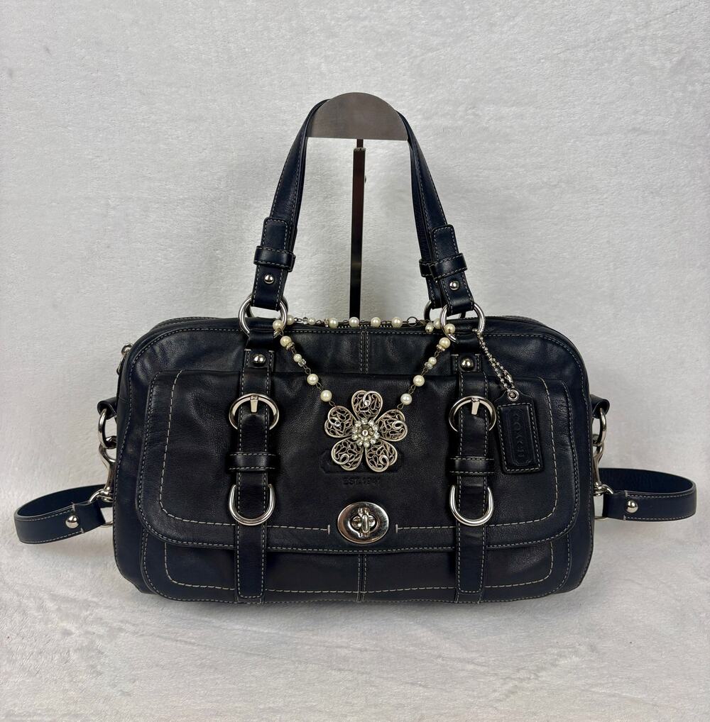 Coach Vintage Chelsea Black Leather Turnlock Satchel with Elegant Charm - Picture 1 of 16